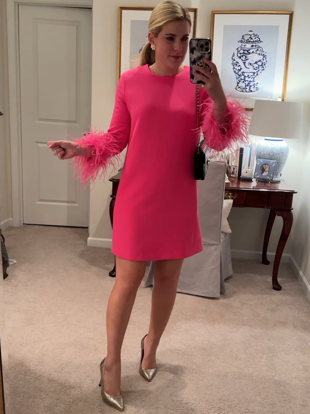 Medium Hot Pink Feather Mod Mary Dress NWOT - Picture 3 of 7